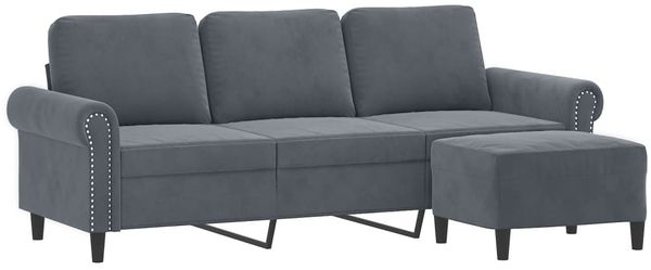 vidaXL 3-Sitzer-Sofa mit Hocker Dunkelgrau 180 cm Samt 3201216 Bild 3
