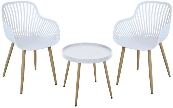 SVITA Sitzgruppe PHILLY, (3tlg. Set), aus 2 Stühlen und 1 Tisch, platzsparend, wetterfest, Weiß/Holzoptik