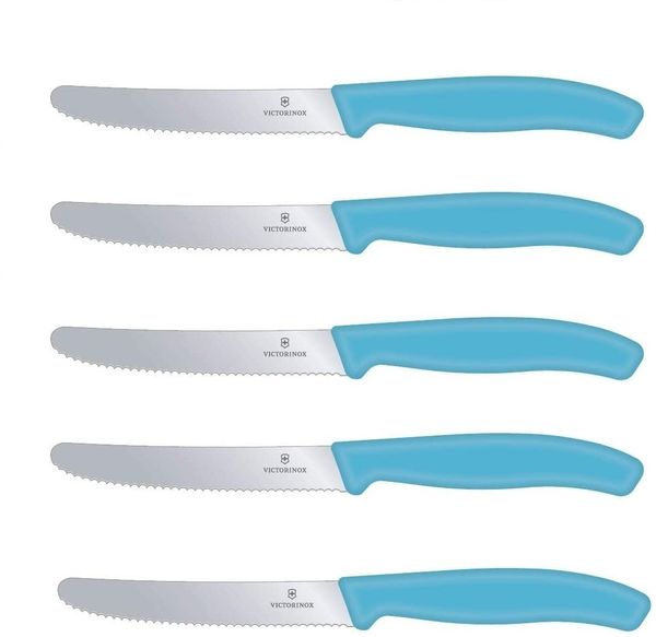 Victorinox Tomatenmesser Brötchenmesser Tafelmesser Set 5-teilig Swiss Classic (Karibikblau)