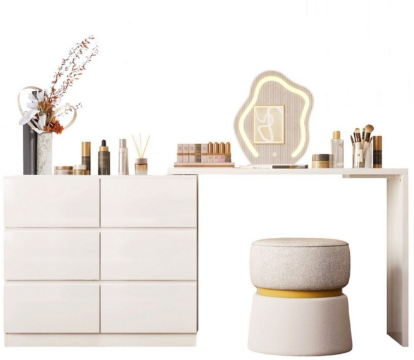 TWSOUL Schminktisch Drehbarer Schminktisch mit 6 Schubladen in Weiß, Multifunktionaler Schmink- und Arbeitstisch für Schlafzimmer oder Büro Bild 1