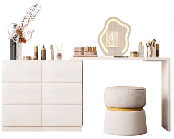 TWSOUL Schminktisch Drehbarer Schminktisch mit 6 Schubladen in Weiß, Multifunktionaler Schmink- und Arbeitstisch für Schlafzimmer oder Büro Bild 4