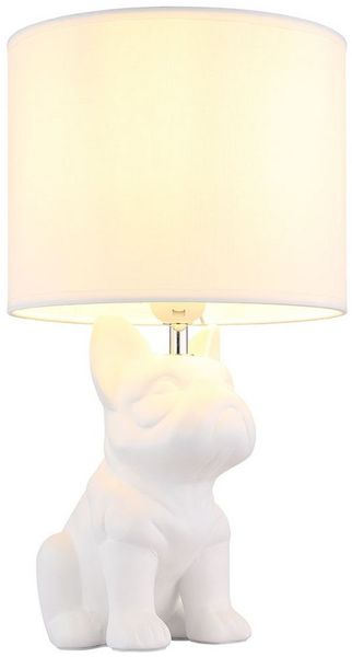 GLOBO LIGHTING LED Tischleuchte, Leuchtmittel inklusive, Warmweiß, Tischlampe Tischleuchte LED Keramik Hund Textil Leselampe weiß H 40 cm