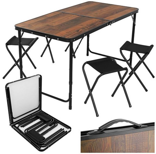 Gardlov Campingstuhl Klappgartentisch + 4 Campingstühle, Koffer, Höhenverstellung (Spar-Set, 5 St), Klappgartentisch + 4 Campingstühle, Koffer, Höhenverstellung