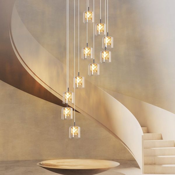 ZMH Pendelleuchte Treppenhaus Pendellampe Modern - 230CM Höheverstellbar Hängeleuchte 10 Flammig aus Glas Lampe G9 Kristall Esszimmerlampe für Wohzimmer Esszimmer Küche Esstisch (ohne Leuchtmittel)