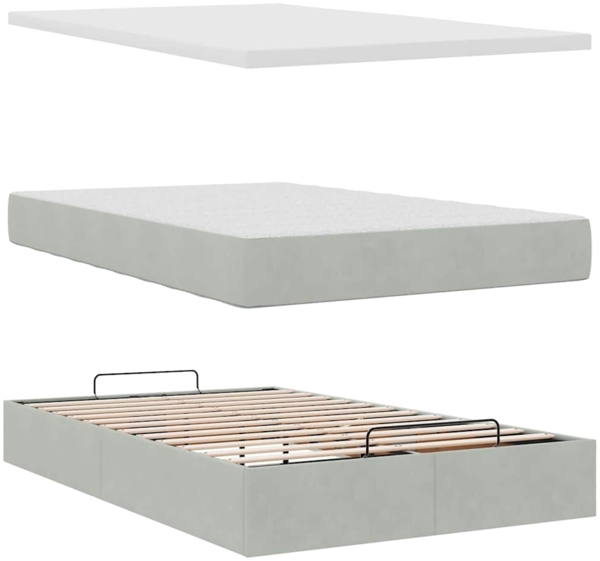 vidaXL Ottoman-Bett mit Matratze Hellgrau 120x200 cm Samt 3311693 Bild 9