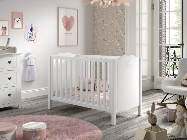 AMORI Babybett Liegefläche 60 x 120 cm, Lattenrost verstellbar, weiß lackiert