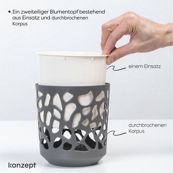 KONZEPT Blumentopf 3er Set Blumentopf klein, Übertopf Ø 14cm, Pflanzentopf für Zimmerpflanzen aus Plastik