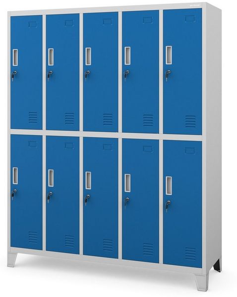 Jan Nowak Mehrzweckschrank Metall Kleiderspind 136 cm BARTEK 10 Fächer abschließbar Stahl (Stahl pulverbeschichtet PZH-zertifiziert) Garderobenschrank Schloss je Fach hoch robust 12 Farben PZH