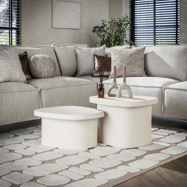 alesvelt Couchtisch Set STONE ORGANICO 2-teilige Kiesel-Satztische aus Marmor-Verbundstoff (2er-Set), 57x44x40cm, 57x44x30cm