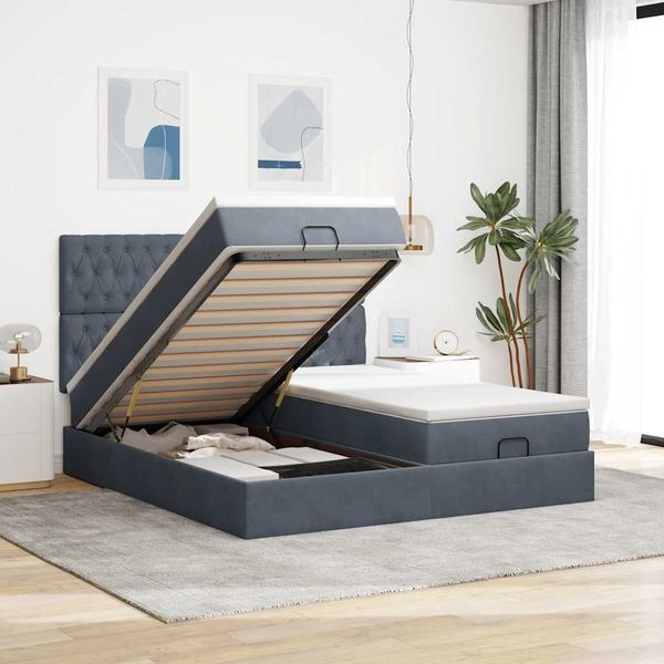 vidaXL Ottoman-Bett mit Matratzen Dunkelgrau 160x200 cm Samt 3313785