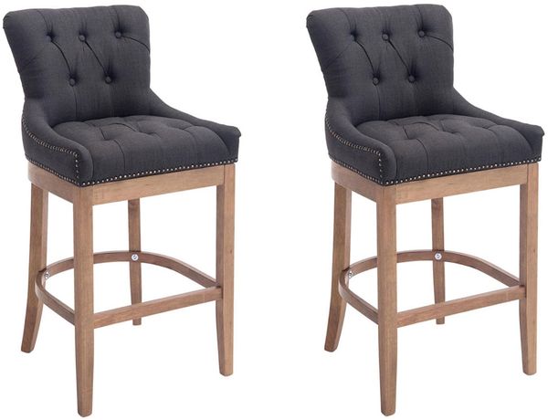CLP 2er Set Barhocker Lakewood Stoff gepolstert,dunkelgrau antik-hell