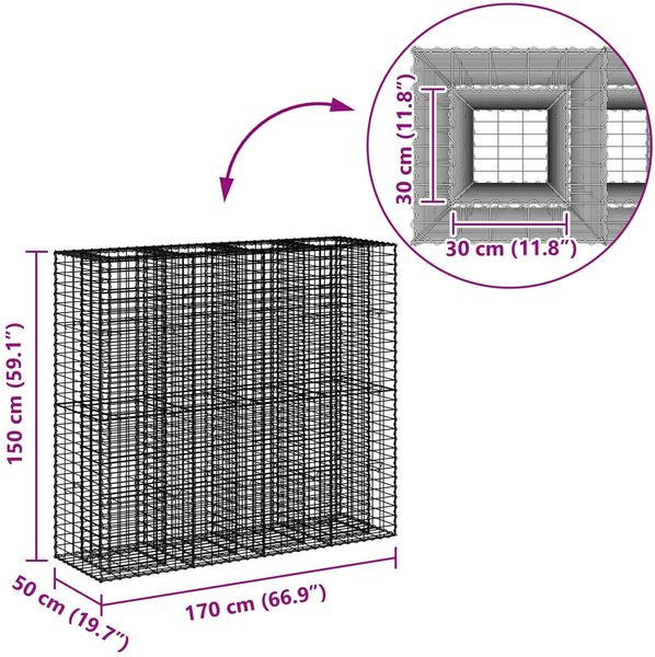 vidaXL Gabionen Hochbeet 2 pcs Silber 170 x 50 x 150 cm 3422234 Bild 10