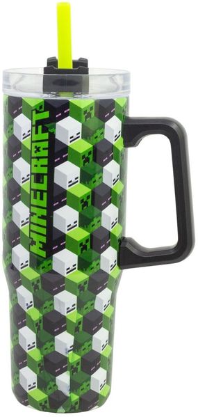 Minecraft XL Isolierbecher 920 ml mit Griff Deckel und Trinkhalm