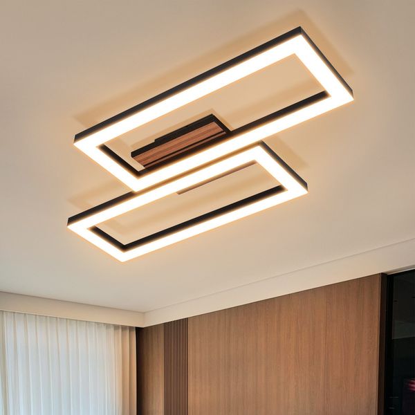 ZMH Deckenleuchte LED Warmweiß 21W Quadrate Holz Deckenlampe für Schlafzimmer & FlurLED fest integriert, Warmweiß, Die Leuchte eignet sich für Räume von 8-15 Quadratmetern.