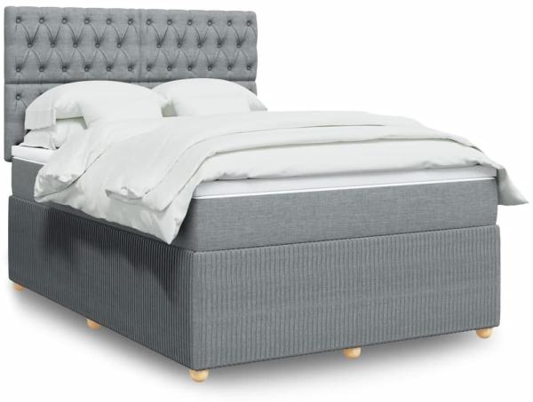 vidaXL Boxspringbett mit Matratze Hellgrau 140x190 cm Stoff 3294358