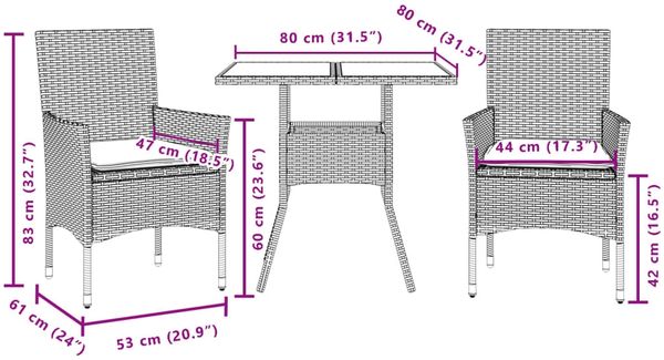 vidaXL 3-tlg. Garten-Essgruppe mit Kissen Schwarz Poly Rattan Glas 3278599 Bild 7