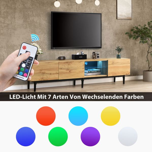 Moderner TV-Schrank aus MDF mit Holzmaserung, 175 x 31 x 41 cm, variable LED-Leuchten in 7 Farben, 175x31x41cm, Helle Eiche Bild 8