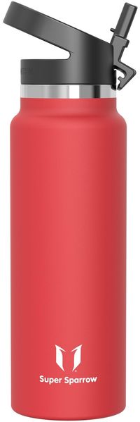 Super Sparrow Trinkflasche Edelstahl 1200ml - Breite Öffnung SwivelSip Thermosflasche - BPA-Frei Thermoskanne, Ergonomisch Trinkflaschen Strohhalm für Sport, Travel, Schule, Outdoor
