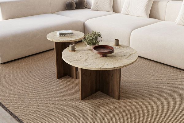Skye Decor Couchtisch Siam Private (Set, 2-St, 2er Set mit zwei unterschiedlich großen), Travertin -Walnuss, Boho