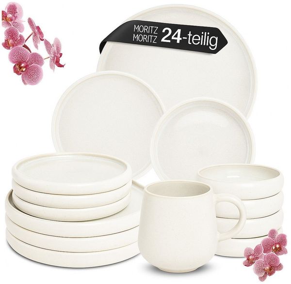 Moritz & Moritz Tafelservice SOLID UNI Geschirrset Creme mit Tassen (24-tlg), 6 Personen, Steinzeug, Kombigeschirr für 6 Personen Bild 2