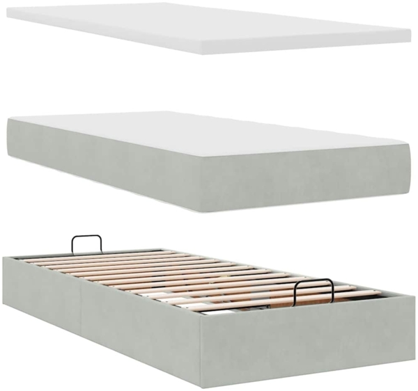 vidaXL Ottoman-Bett mit Matratze Hellgrau 80x200 cm Samt 3311735 Bild 7