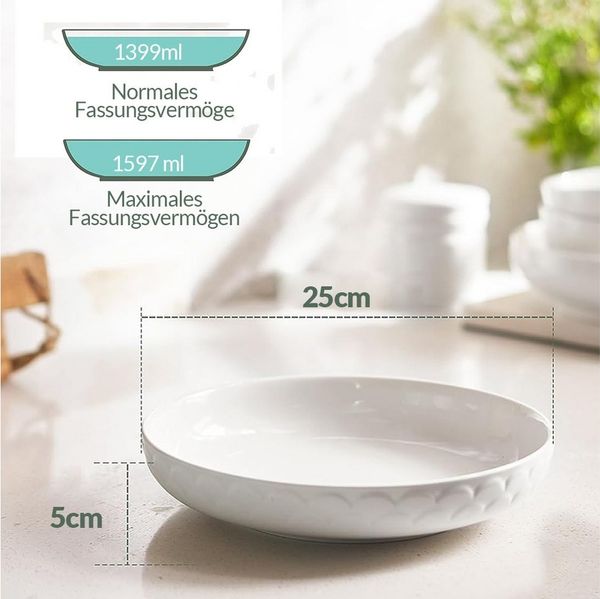 Dowan Schüssel Pasta Schalen, 1.6L Große Keramik Suppenschalen, 25 cm, Set von 4, spülmaschinenfest