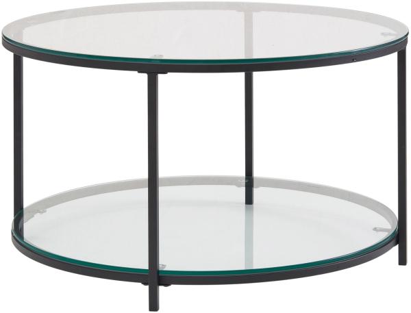 Kadima Design Couchtisch "Trebbia": Glas-Metall Mix, 2 Ablagen, Marmoroptik, stabil. Transparent, 80x80x45 cm