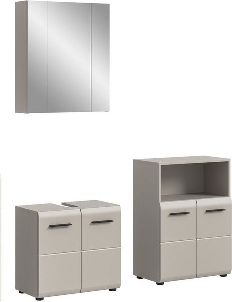 welltime Badmöbel-Set FLORENZ, 3-teilige Badkombination, hochwertige MDF-Front, (Set, 3-St, best. aus: Waschbeckenunterschrank, Spiegelschrank, Midischrank breit), Bad-Kombination, Bad-Möbel, Badezimmer, Kombination, Kombi