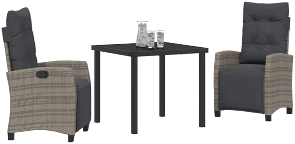 vidaXL Garten Essgruppe 3 pcs Grau Poly-Rattan 3380435 Bild 2