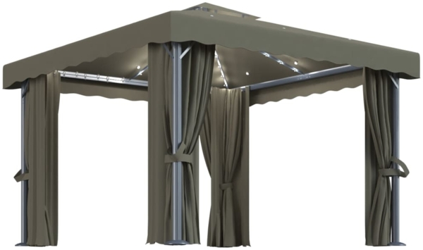 vidaXL Pavillon mit Vorhängen & LED-Lichterkette 3x3 m Taupe 3070349
