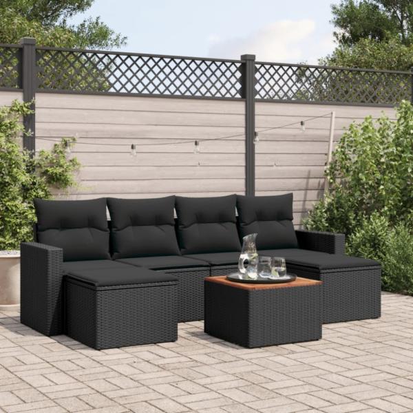 vidaXL 7-tlg. Garten-Sofagarnitur mit Kissen Schwarz Poly Rattan 3256573