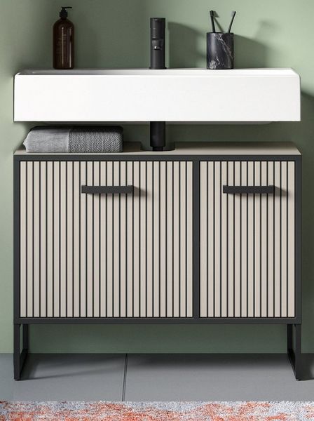 Inn. Furn Waschbeckenunterschrank Scana (Badschrank in Sand mit schwarz, Breite 80 cm) 2-türig mit Soft-Close-Funktion
