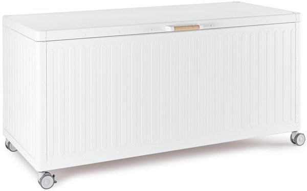 Gartentruhe Necon - Aluminium Weiß, mit Gaskolben und Rollen, Größe S
