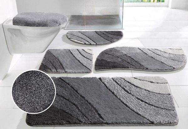 OTTO home Badematte Josie, Badvorleger, Badezimmer Teppich, Höhe 20 mm, rutschhemmend beschichtet, schnell trocknend, strapazierfähig, fußbodenheizungsgeeignet, Polyester, wellenförmig, Badteppich, Badematten, rechteckig, rund & als 3-tlg. Set erhältlich