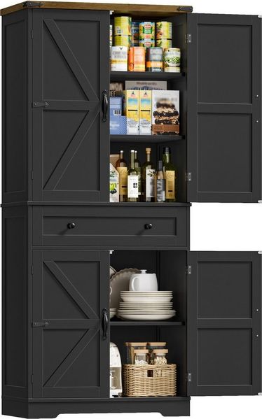 HOMECHO Küchenbuffet 180 cm Hoch Küchenschrank mit 4 Türen und Schubladen
