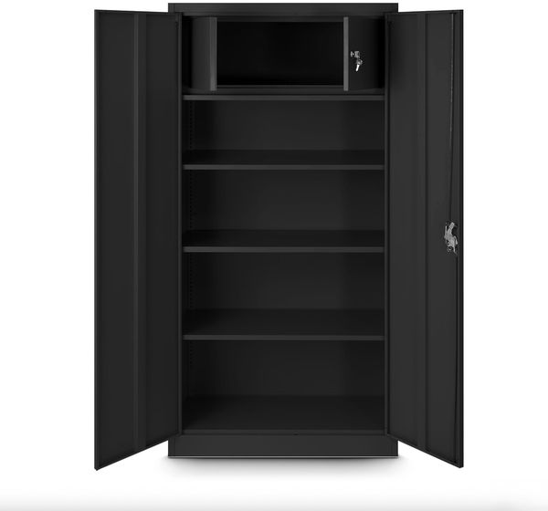 Jan Nowak Aktenschrank mit Geheimfach C001D Metallschrank Büroschrank Stahlblech Pulverbeschichtung Werkzeugschrank Büroschrank 185 x 90 x 45 cm Schwarz