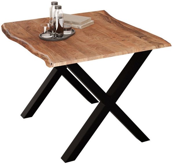 Liadomo Baumkantentisch Maxi, Baumkantentisch, Esstisch, Massivholztisch, Esszimmertisch, Massiver Akazien-Esstisch mit Baumkante und X-Gestell