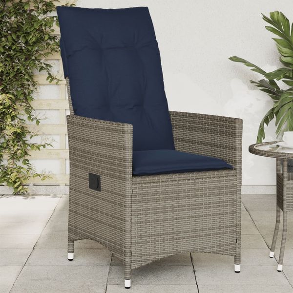 vidaXL Gartensessel Verstellbar mit Kissen Grau Poly Rattan 365642