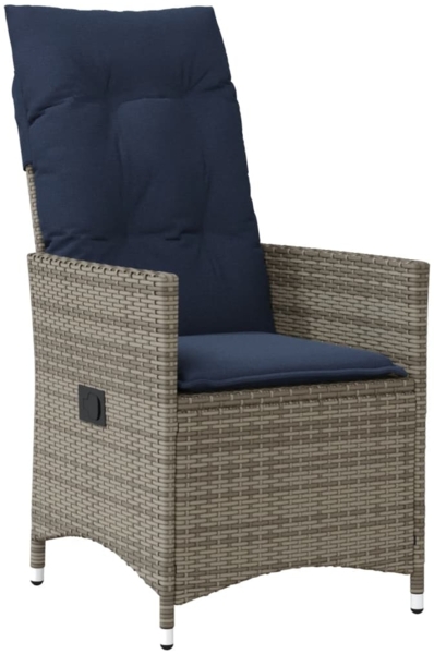vidaXL Gartensessel Verstellbar mit Kissen Grau Poly Rattan 365642