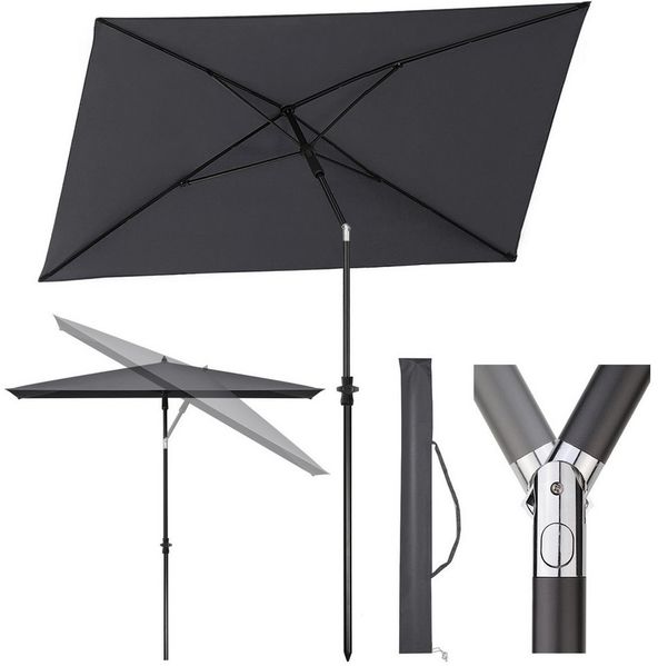 Sekey Sonnenschirm 210x140 cm Balkonschirm Rechteckig Sonnenschirm mit Schutzhülle, Gartenschirm mit Sonnenschutz UV50+, Höhenverstellbar Terrassenschirm