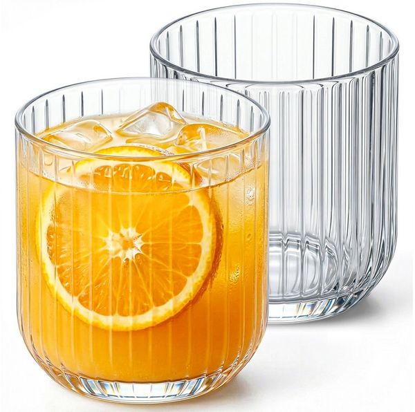 KONZEPT Gläser-Set Geriffelte 300ml, 6/12 teilig – elegante Trinkgläser für Wasser, Saft, 12-tlg, Einzigartige Form, Ideal als Geschenk, Spülmaschinengeeignet