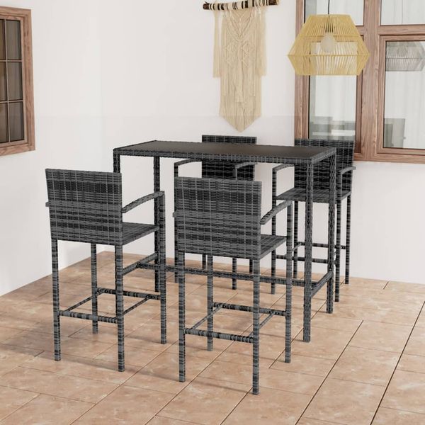 vidaXL 5-tlg. Gartenbar-Set Poly Rattan Grau 3064844