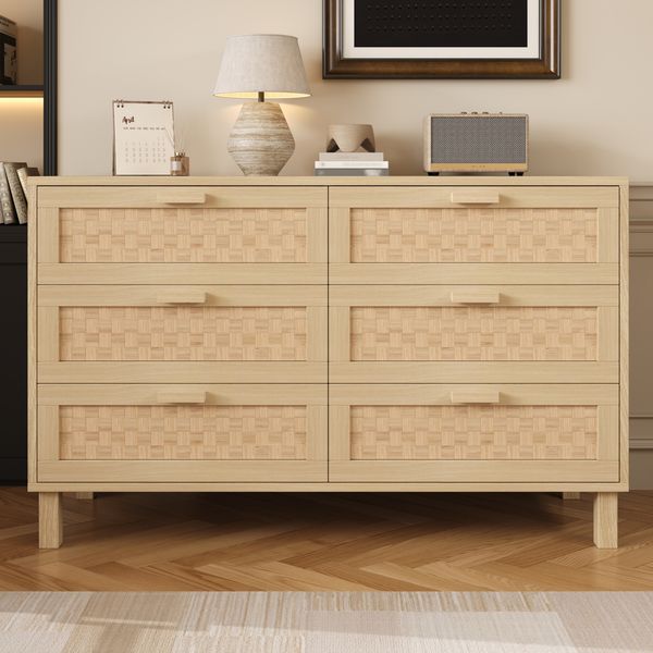 Sideboard aus Holzwerkstoff mit 6 Schubladen, 120x40x75 cm, Natur
