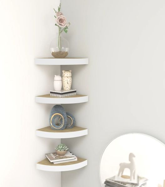vidaXL Eck-Schweberegale 4 Stk. Eichen-Optik und Weiß 25x25x3,8 cm MDF 326632