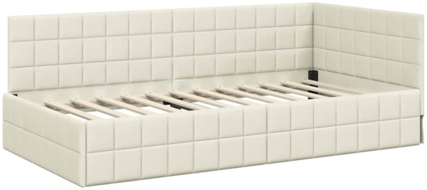 vidaXL Eckbettgestell mit Kopfteil Creme 90 cm x 190 cm Stoff 42016385