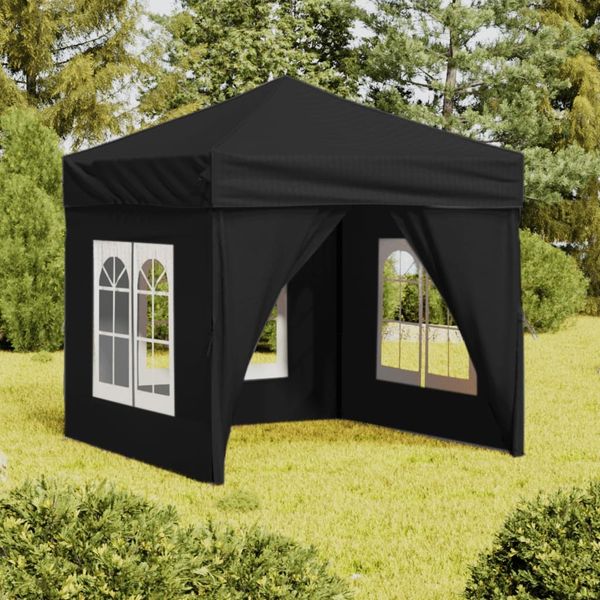 vidaXL Partyzelt Faltbar mit Seitenwänden, Polyethylen / Stahl schwarz, 2x2 m
