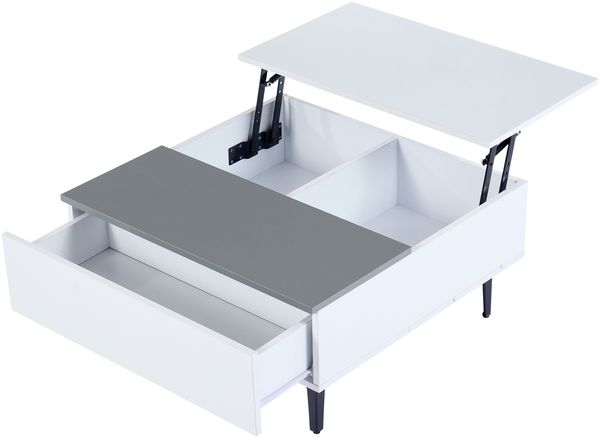Couchtisch höhenverstellbar weiß mit LED & Schublade, 70x70x35-48,5 cm Bild 8
