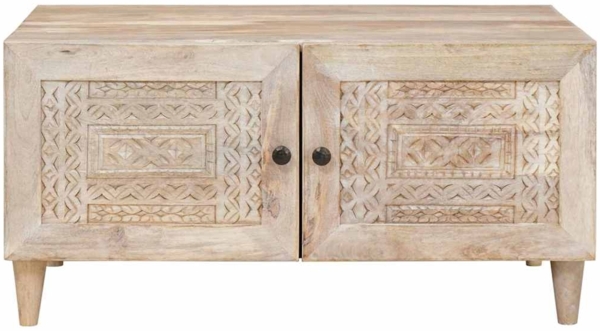 vidaXL Couchtisch mit Tür Beige 80 x 50 x 40 cm massives Mangoholz 4018121 Bild 2