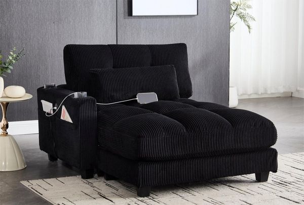 LVHOM Polsterliege Ottomane/Loungesofa/Polsterbett/Daybett/Gästebetten/Schlafsofa (USB/Typ C-Ladeanschlüssen, Seitentaschen, Getränkehalter, modularer Flexibilität Palmen Sessel, links & rechts tauschbare Armlehnen, Schlaffunktion, Platzsparend, 1-St, ...