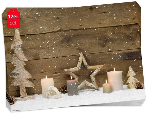 Tischsetmacher Platzset Tischsets I Platzsets - Weihnachten - Arrangement aus Holz, (aus Naturpapier in Aufbewahrungsmappe, 12-St, 44 x 32 cm / braun), Made in Germany